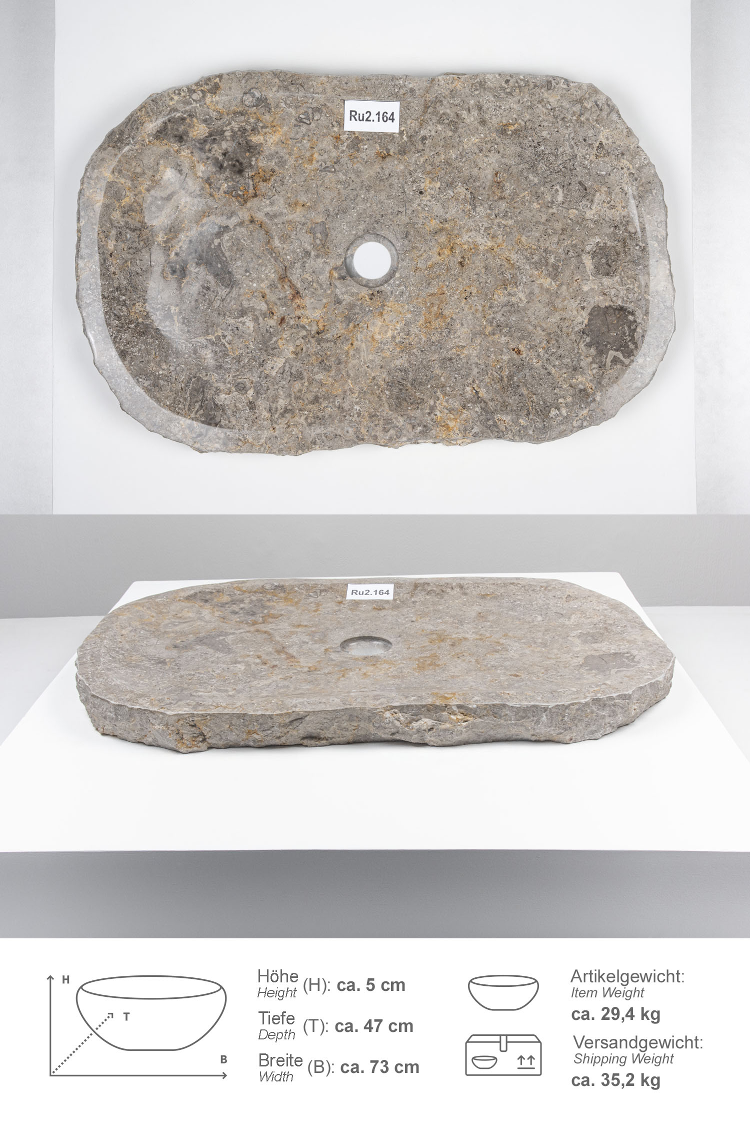 Erosi Marmor Waschbecken extraflach 70 cm grau
Ru2.164