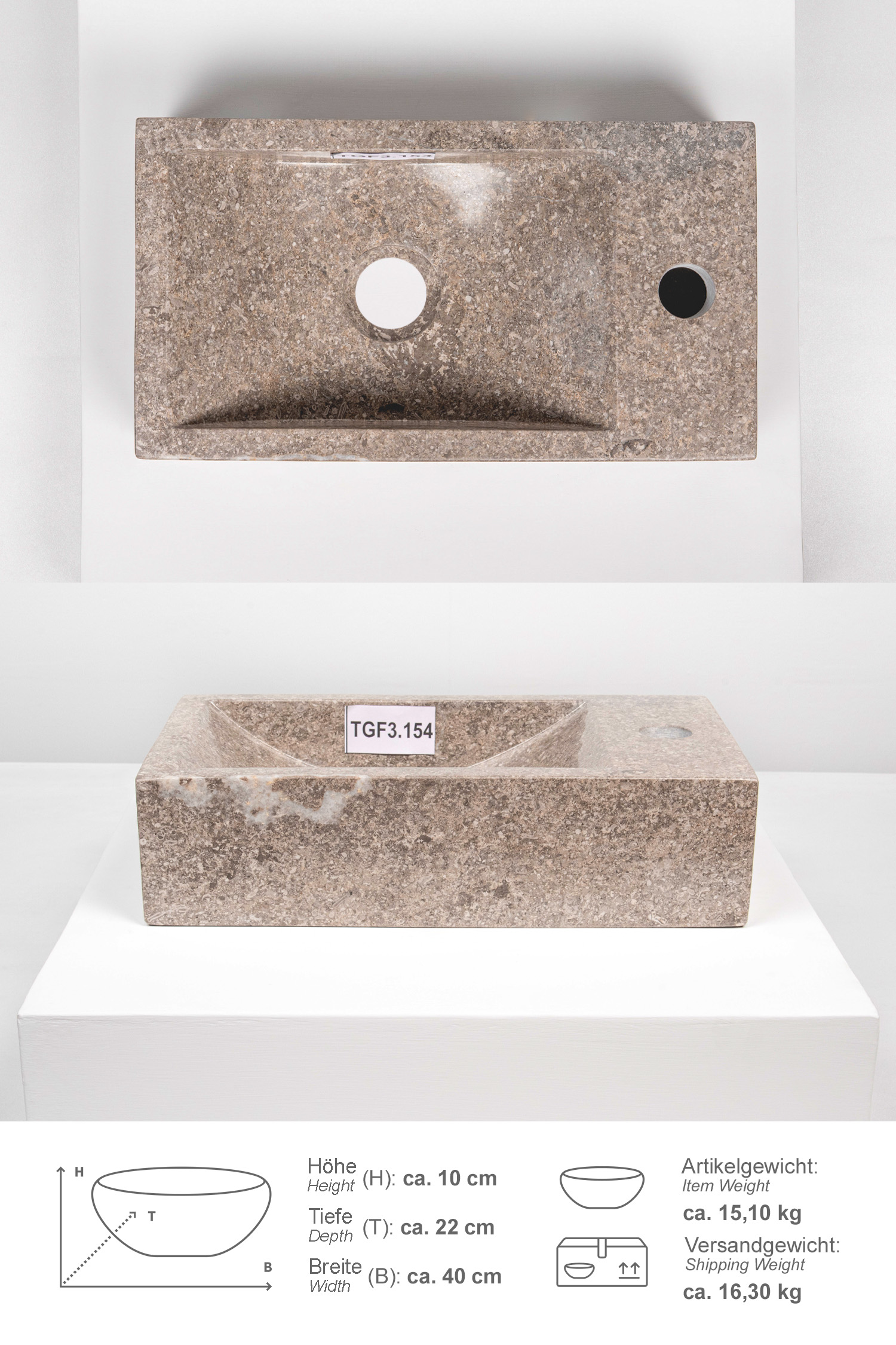 Marmor Steinwaschbecken TANGO 40 cm
TGF3.154