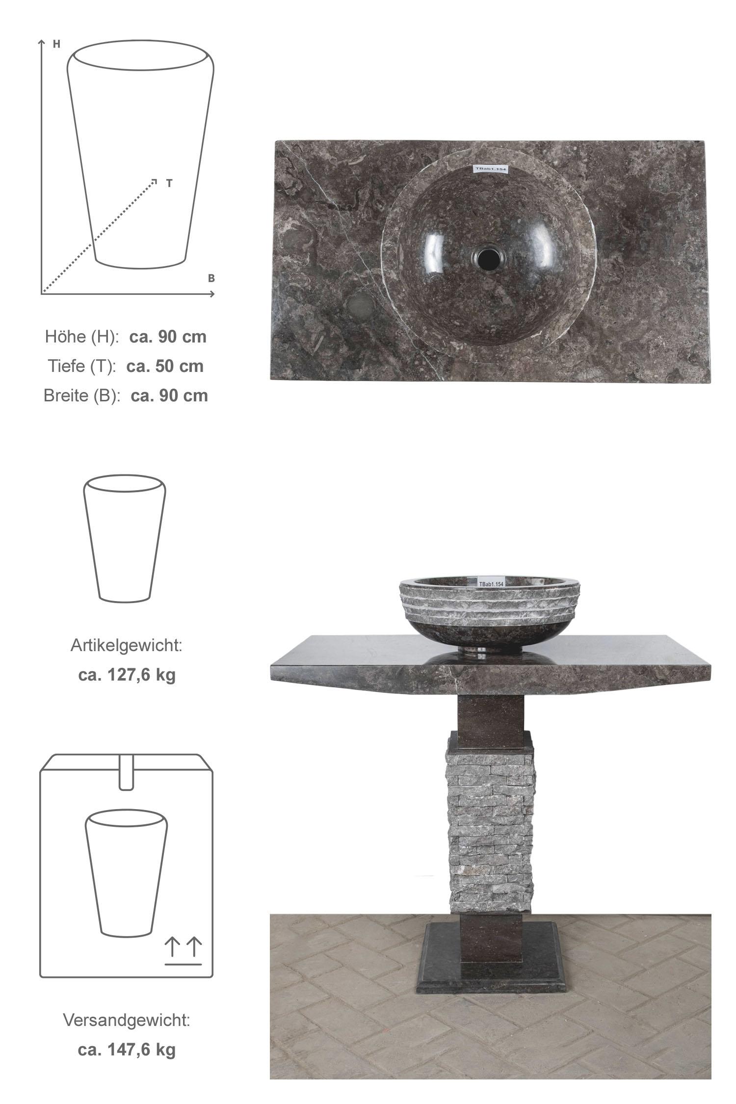 Marmor Standwaschbecken T-MODEL schwarz inkl. Aufsatzwaschbecken TBab1.154