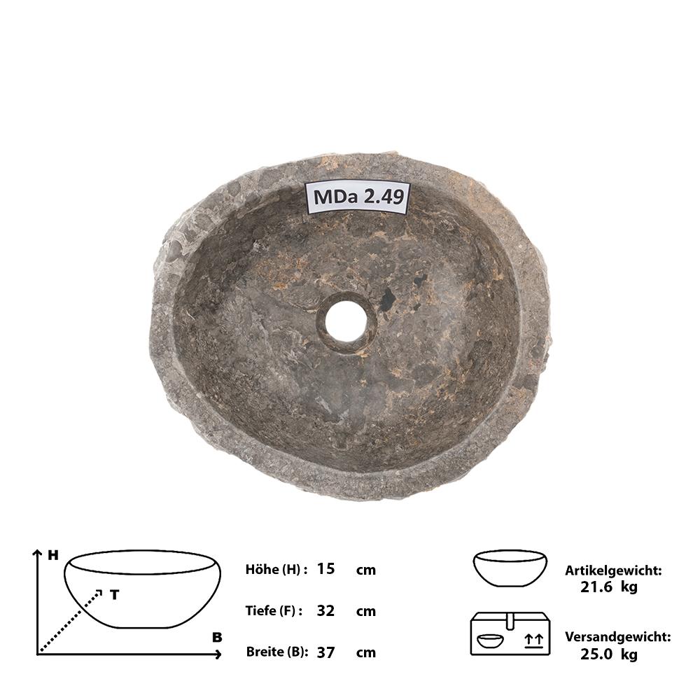 Marmor Waschbecken 50cm Oval Grau - Naturstein Unikat Von WOHNFREUDEN