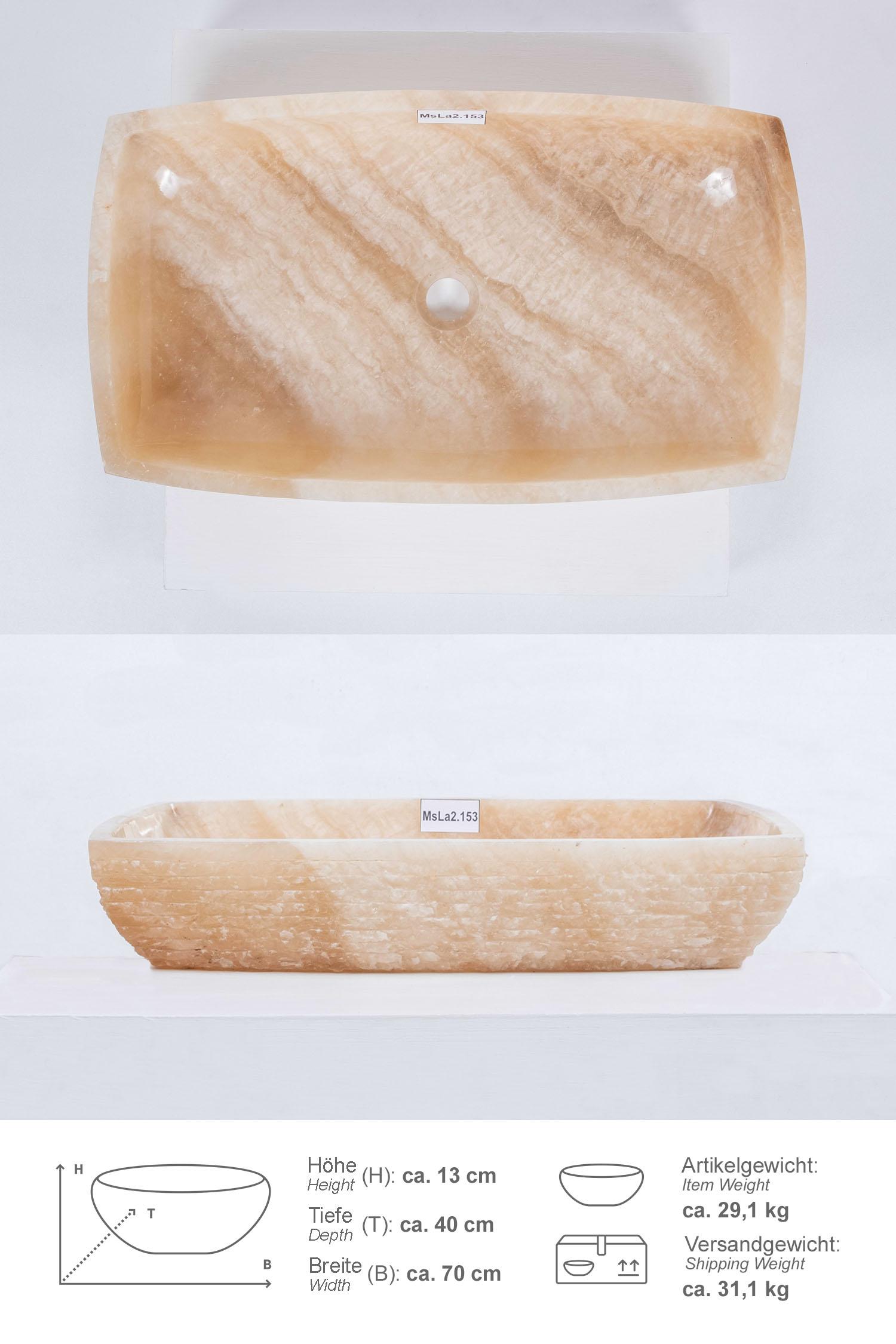 Onyxmarmor Waschbecken MARA rechteckig gehämmert 70x40x13 cm MSLa2.153