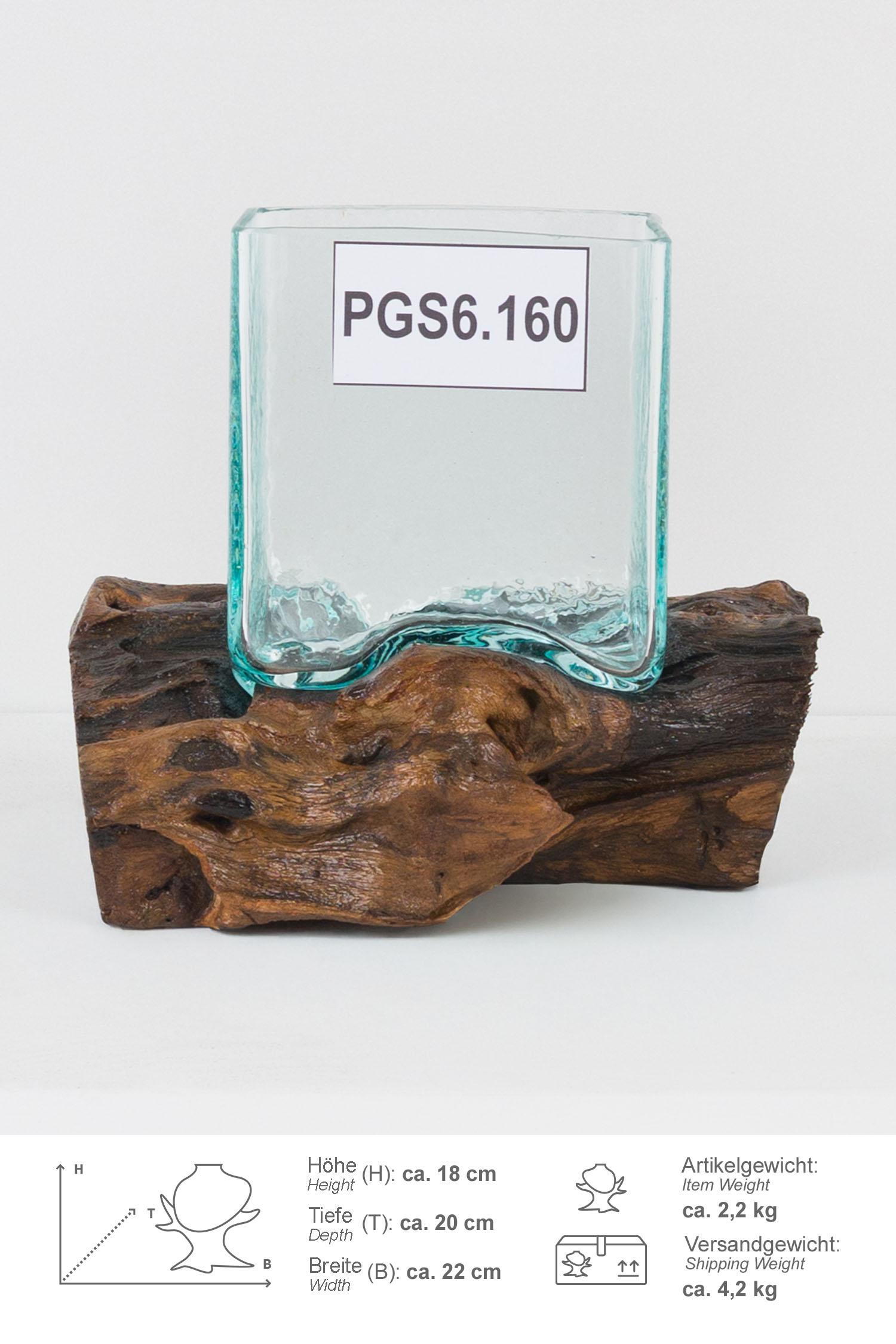 Glasvase auf Teakholz Wurzel eckig Größe S
PGS6.160
