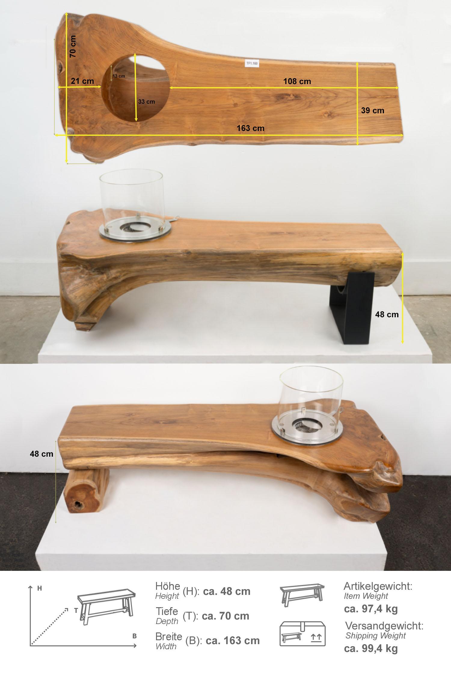 Teakholz Tisch mit Brennereinsatz ca. 163 cm TF1.160