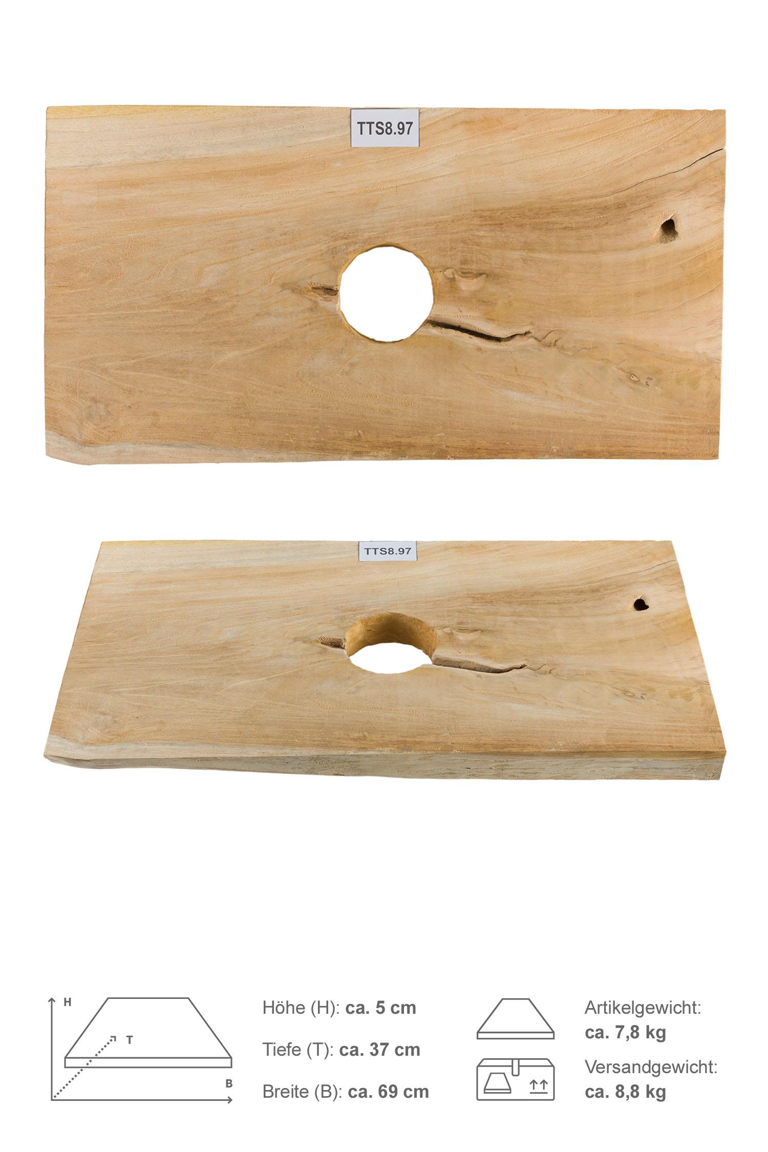 Teak Holz Waschtischplatte 60 - 80 cm braun eckig TTS8.97
